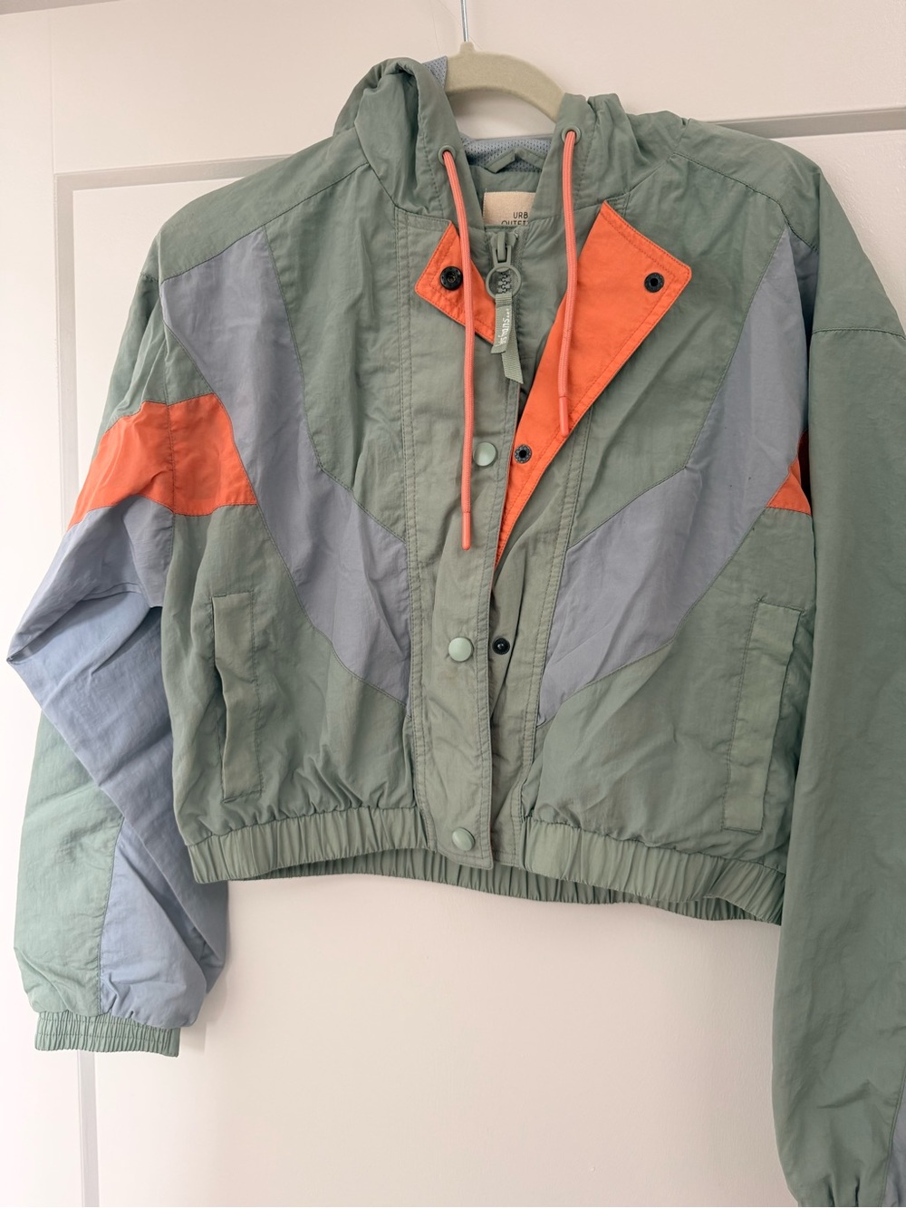 Urban Outfitters Sage Green Hooded Jacket with Coral Accents